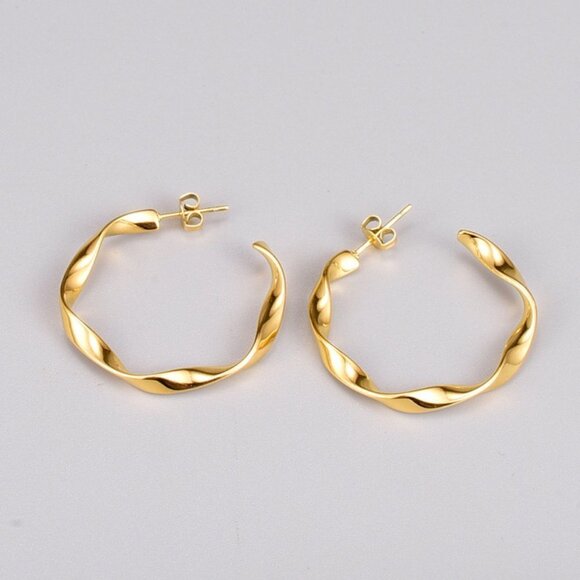 Gold Twisted Hoop Earrings - Picture 4 of 4